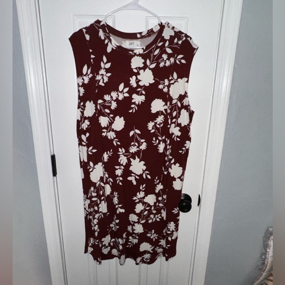 Maurices Burgundy and White Floral Midi Dress